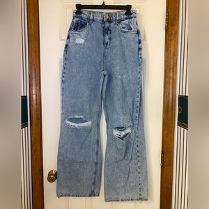 New Look ripped wide leg dad jean in mid blue